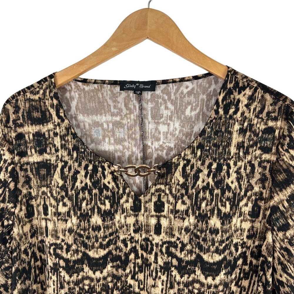 Slinky Brand Tunic Top‎ Women's Size 1X Asymmetric Blouse V Neck Black Brown - Picture 4 of 11